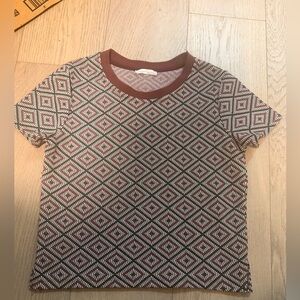 Zara womens Short Sleeve Tee - Brown and White Geometric